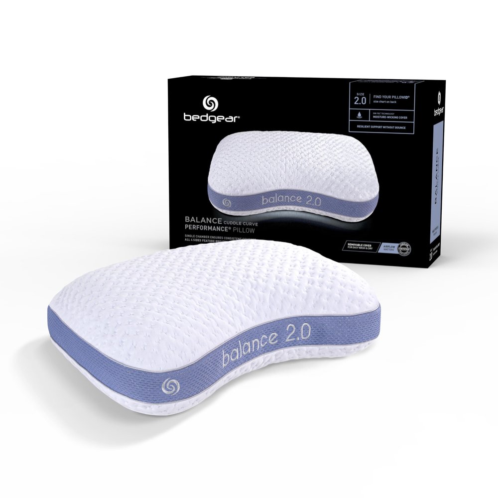 Bedgear Balance Cuddle Curve Performance Pillow - Size 2.0 - Moisture-Wicking Pillow for Side Sleepers - Medium Firmness Bed Pillow- Hypoallergenic, Washable Removable Cover - 20" W x 26" L x 5.75" H