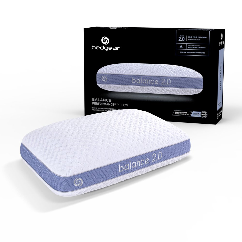 Bedgear Balance Performance Pillow 2.0 - Moisture Wicking Bed Pillow for All Sleep Positions - Medium Firmness Bed Pillow - Washable Removable Cover 20" W x 26" L x 5.75" H
