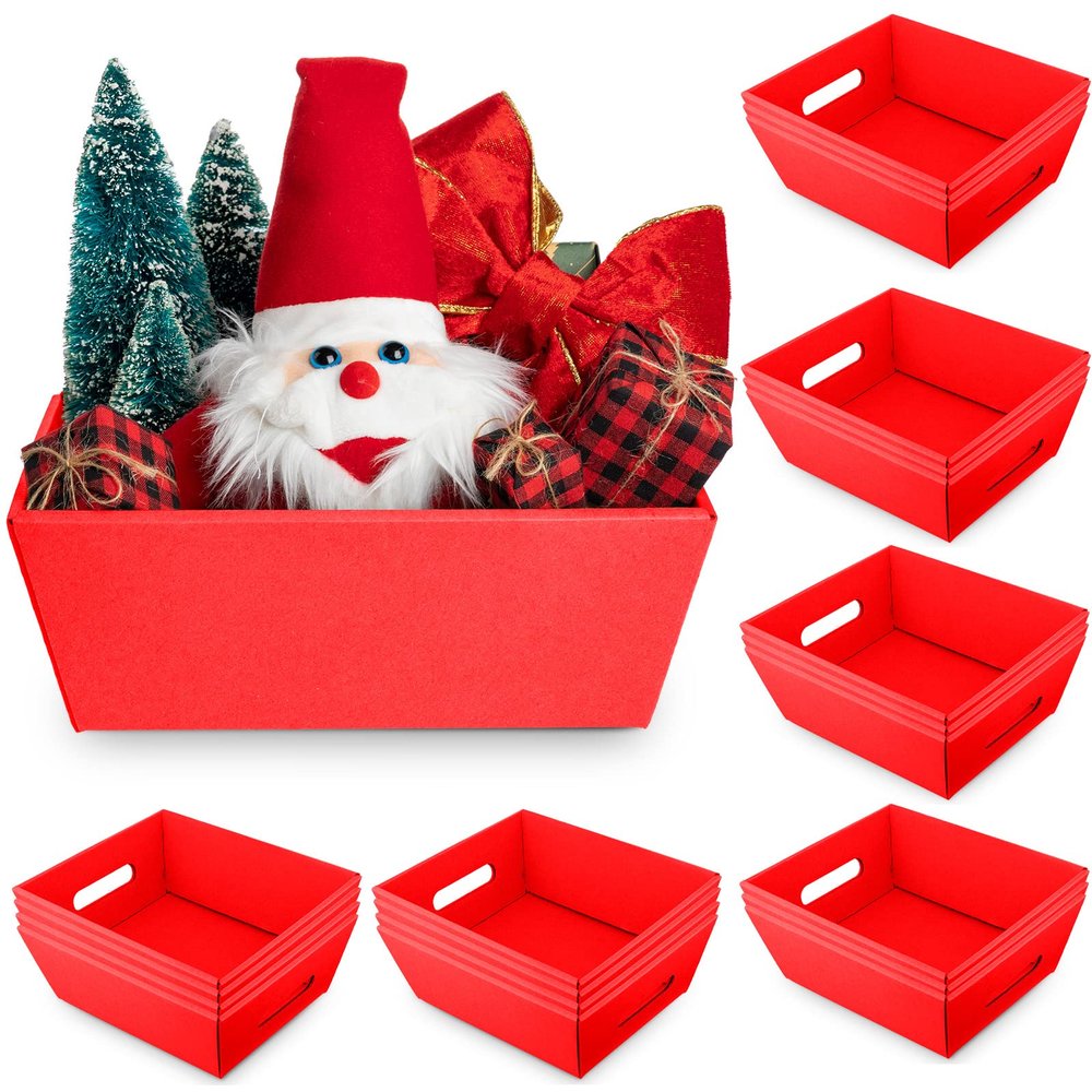 Fainne 20 Pcs Graduation Gift Baskets 10" x 8" Empty Kraft Cardboard Baskets with Handles Bulk Empty Gift Trays Containers for Wedding Graduation Easter Basket Stuffer Decor(Red)