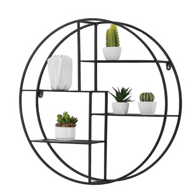 Drsyffsup Wall Mounted Wine Rack Round Wall Shelf Unit Plant Flower Stands Book Holder, Floating Storage Display Shelving for Living Room Bedroom, Kitchen (Color : Black, Size : 50x14x50cm)