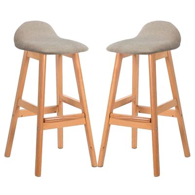 Bar Stools with Low Back, Wooden Fixed Height Bar Chairs Set of 2, Counter Height Breakfast Stool, Barstools for Kitchen Island, Recreation Room or Game Room