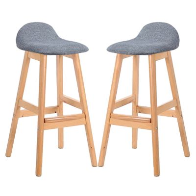 Bar Stools with Low Back, Wooden Fixed Height Bar Chairs Set of 2, Counter Height Breakfast Stool, Barstools for Kitchen Island, Recreation Room or Game Room