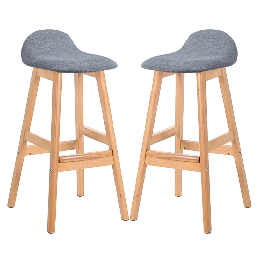 Bar Stools with Low Back, Wooden Fixed Height Bar Chairs Set of 2, Counter Height Breakfast Stool, Barstools for Kitchen Island, Recreation Room or Game Room
