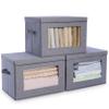 Anywish 3-Pack Collapsible Storage Bins with Lids, Linen Fabric Foldable Storage Boxes, Cube Closet Organization for Clothes, Blankets, Books, Gray view 1