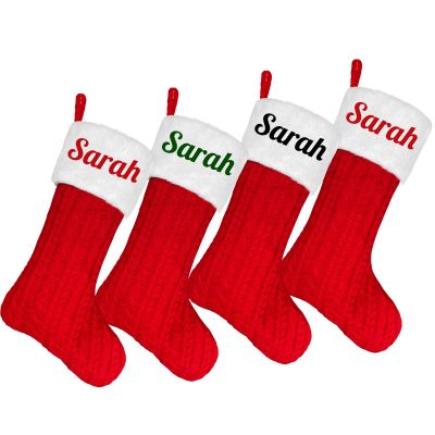 Amidaky Knitted Christmas Stockings Personalized 1 Pack Christmas Stockings Customized Name Large Bulk Red and White Plush for Family Xmas Party (Knitted and Plush, 6pcs White Plush and Red)