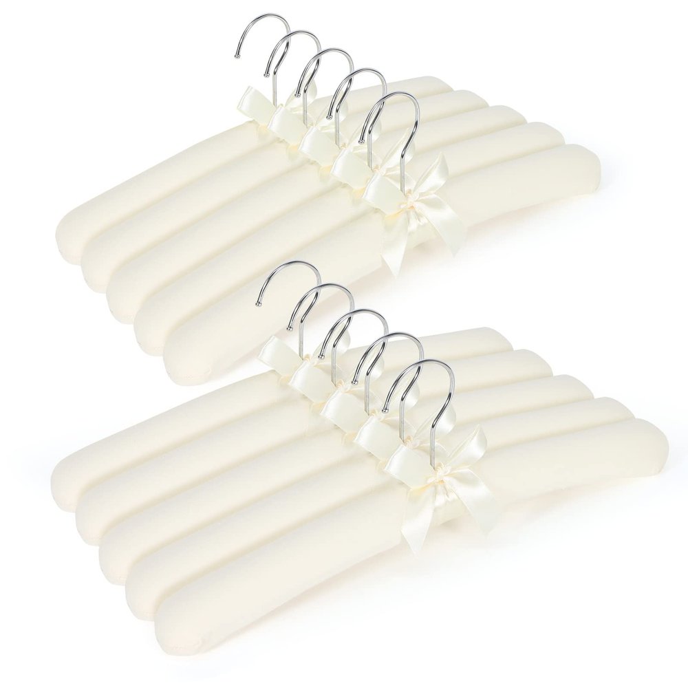 Padded Clothing Hangers - Premium Fabric Hangers for Coat, Sweater, Wedding Dress, Bride, Closet - Upgraded Heavy Duty Sweater Clothes Hanger - Pack of 10