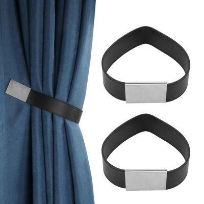 Magnetic Curtain Tiebacks 2 Pcs Leather Curtain Outdoor Ties Modern Tie Backs Drapes Curtains Buckle Drapery Holdbacks for Home Office Cafe Balcony Decor(Black)