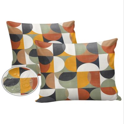Outdoor Throw Pillow Covers Waterproof Pillow Cases 18x18In,Mid Century Abstract Geometric Color Block Decorative Pillow Covers Cushion Cases for Couch Sofa Patio,2 Pack Nordic Style Circle Modern Art