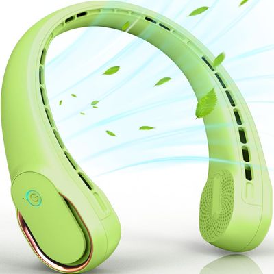 FrSara Bladeless Portable Neck Fan, 5200mAh, 3-Speed, 360 Surround Wind, Ultra-Quiet, USB Rechargeable, Wearable Portable Fan, Avocado Green