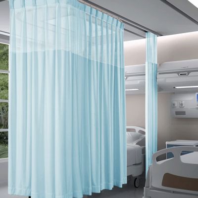 Fcosie 12ft W x 7ft L Light Blue Pinch Pleat Hospital Privacy Curtains for Room Divider/Partitions - Extra Wide Medical Divider Curtains with Mesh Top - Beauty Salon Lab SPA Cubicle Curtain, 1 PC