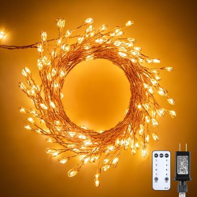Fairy Lights Plug in, 10Ft 200LEDs String Lights with Remote, 8 Lighting Modes, Copper Wire Waterproof Firecracker Lights for Ceiling Bedroom Wreath Wedding Christmas Tree Decorations, Warm White