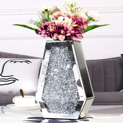 Flower Vase Crushed Diamond Vases for Decor Silver Mirror Vases for Centerpieces, Bling Crystal Decorative Glass Vase for Home Decor, 12 Inch - Cant Hold Water