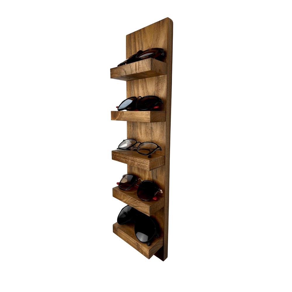 Wooden Sunglasses Shelf | Floating Shelf | Entryway Organization | Eyeglass Rack | Storage | Quality Wall Mounted Shelving (5 Shelf, White)
