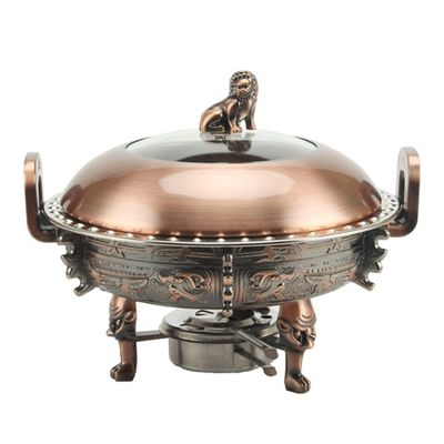 YIEOTM Round Chafing Dish, Stainless Steel Catering Buffet Warmer Set with Food Pans, Aluminum Stand, Visible Pot Lid and Fuel Holders
