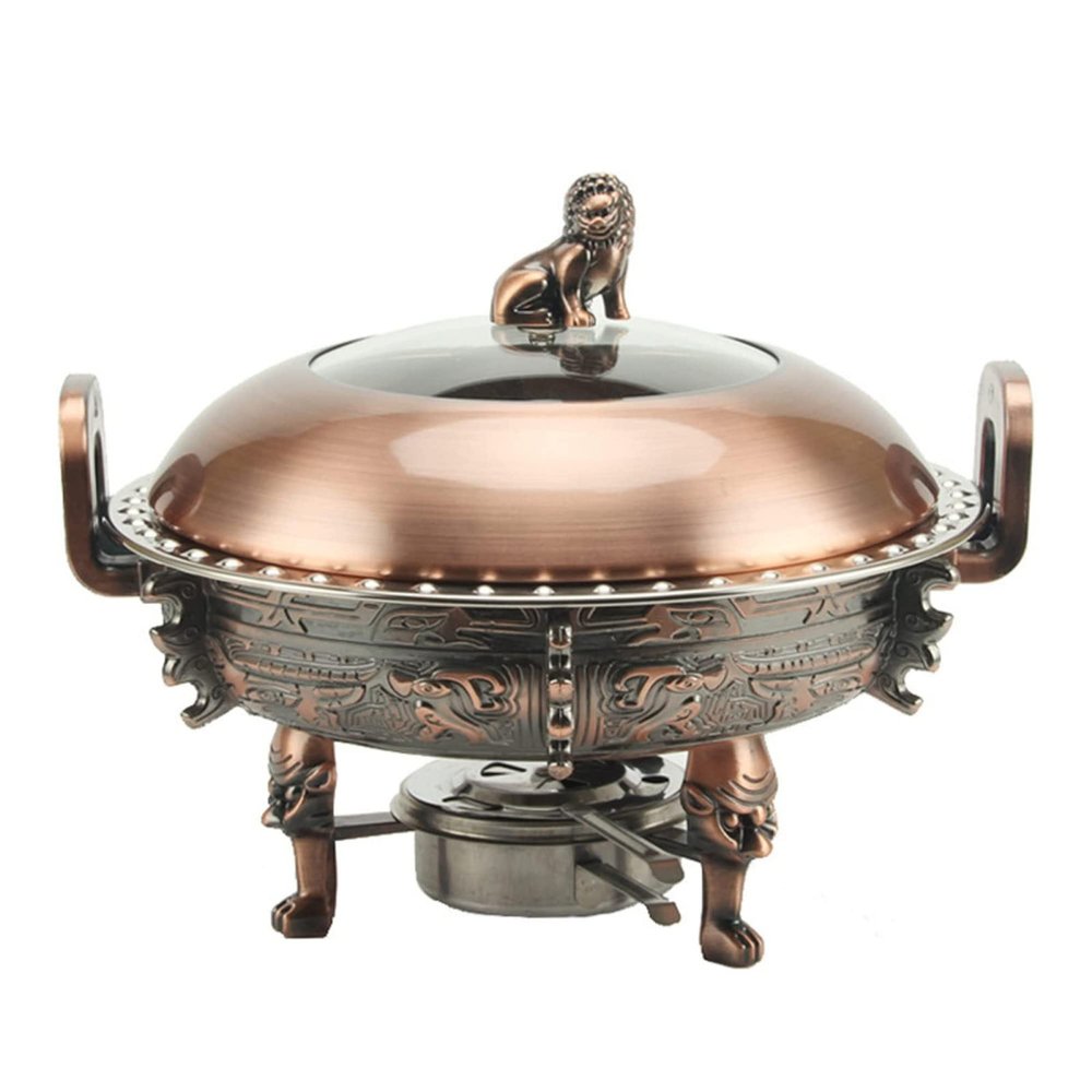 YIEOTM Round Chafing Dish, Stainless Steel Catering Buffet Warmer Set with Food Pans, Aluminum Stand, Visible Pot Lid and Fuel Holders