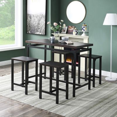 5 Piece Bar Table Set, Modern Counter Height Dining Table and Chairs Set for 4, Wood Kitchen Table and 4 Bar Stools for Small Spaces, Apartment, Pub, Dining Room (Espresso)