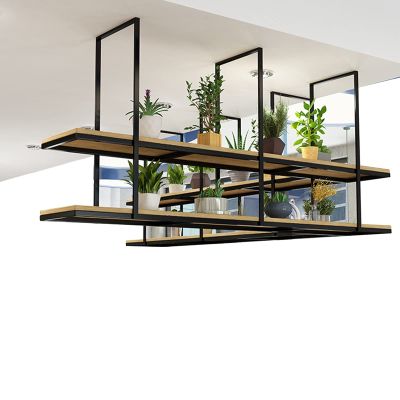 Drsyffsup Ceiling Hanging Rack, Wooden Floating Decorations Shelf Display Shelves Flower Pot Stand for Living Room Kitchen Bar Balcony Kitchen Storage Shelving Wine Holder (Size : 120x30x80cm)