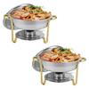 YIEOTM Round Chafing Dishes Full Size Stainless Steel Chafers and Buffet Warmers Sets with Water Pan, Food Pan, Fuel Holder and Lid / 2 Packs view 1