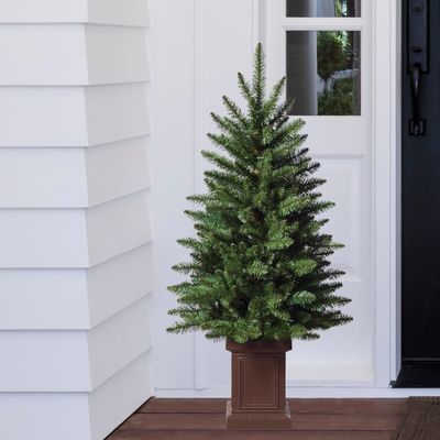 Haute Decor 3.5 Foot Tall Berkeley Fir Potted Tree Unlit - Natural Looking Artificial Christmas Tree Pre-Potted in Sturdy Dark Brown Planter Pot
