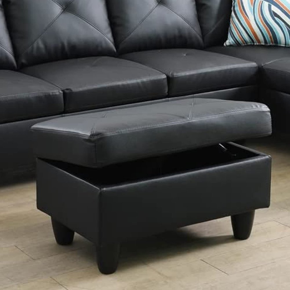 A Ainehome Ottoman, Modern Leather Ottoman for Living Room, Apartment and Small Space(Size:28.5''x19''x17.5''H, A-Black)