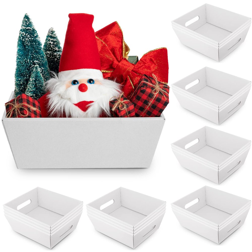 Fainne 20 Pcs Graduation Gift Baskets 10" x 8" Empty Kraft Cardboard Baskets with Handles Bulk Empty Gift Trays Containers for Wedding Graduation Easter Basket Stuffer Decor(White)
