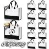 FODIENS 12 Pack Canvas Tote Bag for Women, Personalized Blank Beach Bag with 26PCS A-Z Initial Heat Transfer Letters Film, DIY Monogrammed Gift Tote Bags Bulk for Mom Teachers Friends Bridesmaids view 1