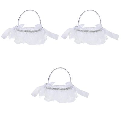 3 pcs Handle Western Daily Elegant Home Christmas Weddings Basket: Woven Diamond Held Supplies White Fairy Debris Party for Decor Ribbon Bride Hand Birthday Use Top