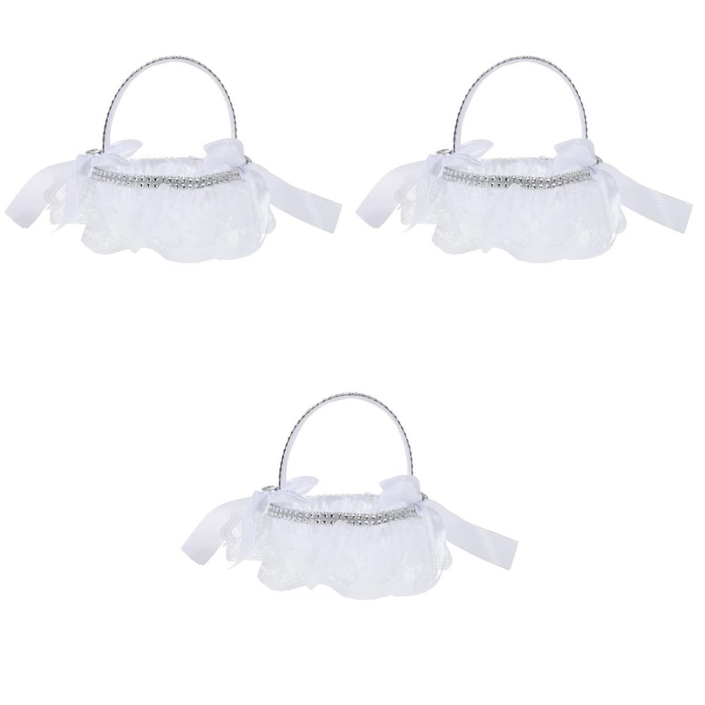3 pcs Handle Western Daily Elegant Home Christmas Weddings Basket: Woven Diamond Held Supplies White Fairy Debris Party for Decor Ribbon Bride Hand Birthday Use Top