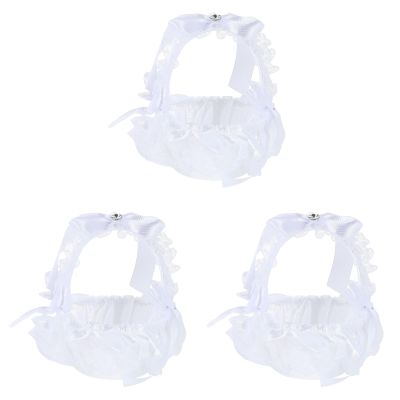 HOMSFOU 3 pcs Romantic Bride Folding Elegant Petals Basket: Satin Container Christmas Candies Small Candy Wedding Basket Petal Ribbon Organizer Handle, Royal Crafts Tables