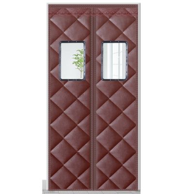 Thermal Insulated Door Curtains Thickened, Windproof Cold-proof Screen Door with PVC Transparent Windows, Keep Warm Winter / Cool Summer for Heater Room Kitchen (Brown) ( Size : W150cm*H220cm/59*86.5i