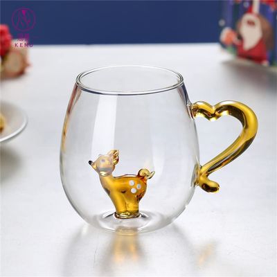 Cute Mugs 3D Christmas Coffee Mug with Handle, Glass Espresso Cup, Tea Cup, Milk Cup, Glassware for Beverage Water Juice, Birthday Gifts for Women Friends Valentines Day Office (Reindeer)