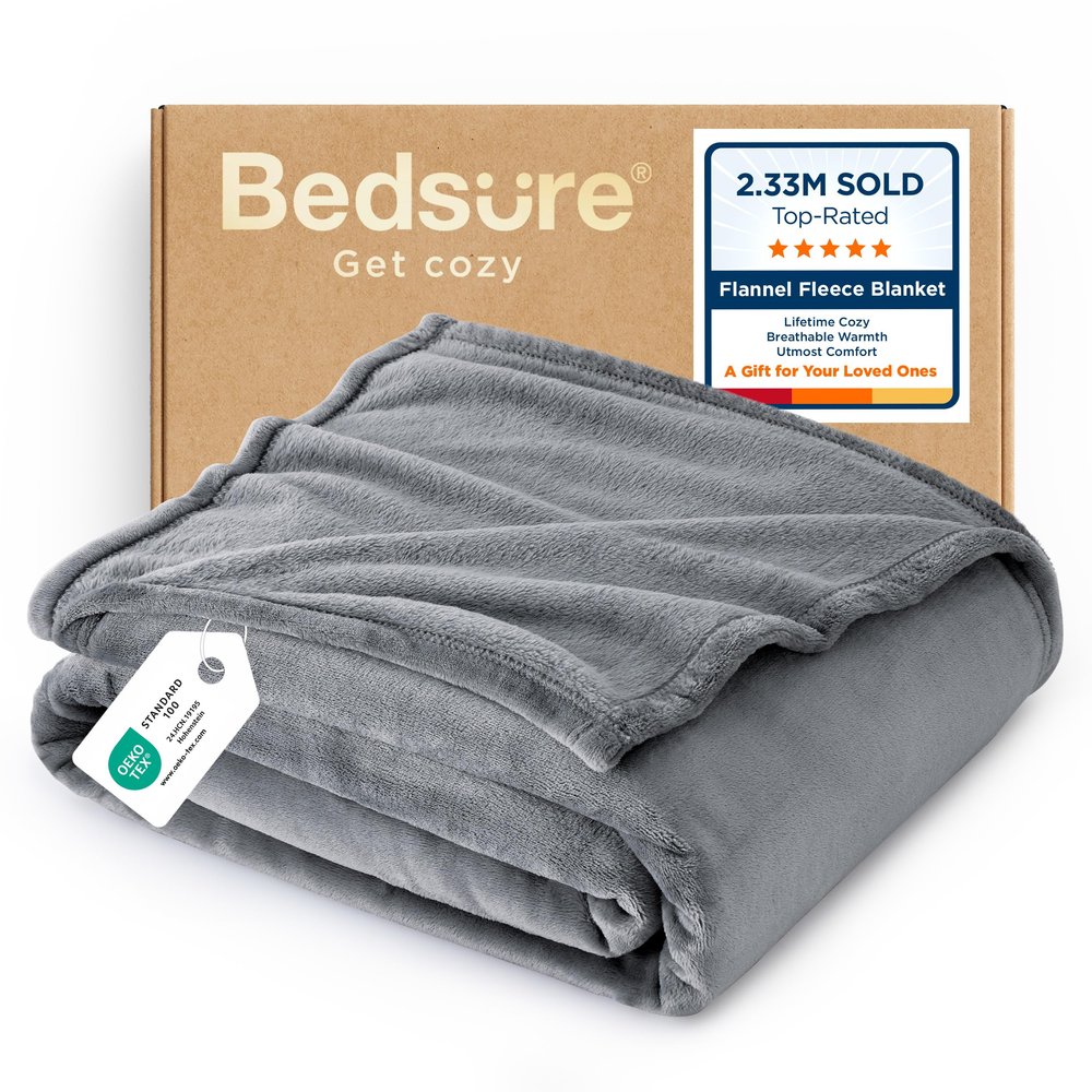 Bedsure GentleSoft Fleece Throw XL Blanket for Couch - 300GSM Soft Lightweight Plush Cozy Blankets for Travel, Grey, 50x70 inches