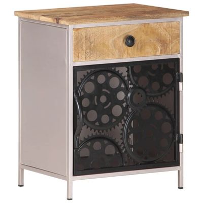 FAMIROSA Wooden Bedside Cabinet with a Door and a Drawer, 15.7"x11.8"x19.7" Rough Mango Wood