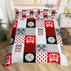 Feelyou Red Fire Truck Car Duvet Cover Firefighter Bedding Set Fire Engine Comforter Cover Kids Firemen Car Vehicle Bed Set Geometric Lattice Grid Twin Size with 1 Pillow Case (No Comforter) view 1