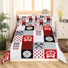 Feelyou Red Fire Truck Car Duvet Cover Firefighter Bedding Set Fire Engine Comforter Cover Kids Firemen Car Vehicle Bed Set Geometric Lattice Grid Twin Size with 1 Pillow Case (No Comforter) view 2