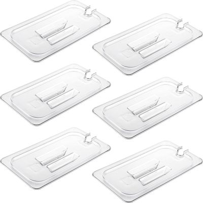 CURTA 6 Pack NSF Notched Food Pan Cover, 1/3 Size Clear Polycarbonate Lid with Handle for Commercial Food Pan, Dishwasher & Freezer Safe Plastic Clear