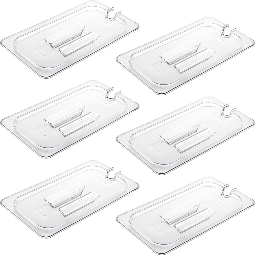CURTA 6 Pack NSF Notched Food Pan Cover, 1/3 Size Clear Polycarbonate Lid with Handle for Commercial Food Pan, Dishwasher & Freezer Safe Plastic Clear