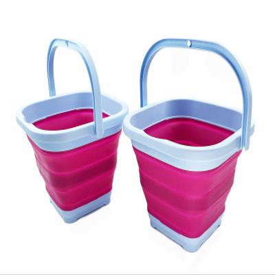 SAMMART Collapsible Rectangular Cleaning Bucket 5L (1.3 Gallon)- Foldable Camping Beach Sand Water Pot Pail- Portable Space Saving Tub for Household, Outdoor Washing (Cool Blue/Flamingo (Set of 2))