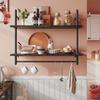 Bestier Pipe Shelf Industrial Floating Shelving 31" Kitchen Wall-Mounted Shelf Towel Bar Hooks Coffee Bar Shelves Wine Hanging Display Rack Bookshelf Living Room Decor Bathroom-Charcoal Black view 1