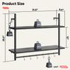 Bestier Pipe Shelf Industrial Floating Shelving 31" Kitchen Wall-Mounted Shelf Towel Bar Hooks Coffee Bar Shelves Wine Hanging Display Rack Bookshelf Living Room Decor Bathroom-Charcoal Black view 2