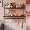 Bestier Pipe Shelf Industrial Floating Shelving 31" Kitchen Wall-Mounted Shelf Towel Bar Hooks Coffee Bar Shelves Wine Hanging Display Rack Bookshelf Living Room Decor Bathroom-Charcoal Black view 4