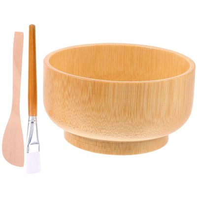 FOMIYES 2sets Diy Facial Mask Bowl Set Elegant Wooden Mixing Bowl with Anti-drop Brush Kit for Convenient Home Use Portable and Easy to Clean Spa Tool