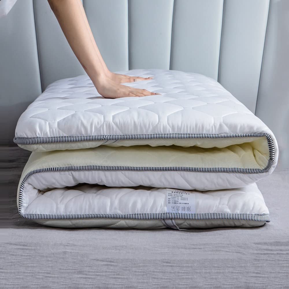 Non-Slip Tatami Floor Mattress Full Size Foldable Futon Mattress Pad Single Double Sleeping Mattress for Floor Adult Dormitory Mattress Roll Up Floor Lounger Couch Bed,White,200x220cm(79 * 86in)