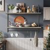 Bestier Pipe Shelf Industrial Floating Shelving 31" Kitchen Wall-Mounted Shelves with 8 Towel Bar Hooks Coffee Bar Shelf Wine Hanging Display Rack Bookshelf Living Room Decor Bathroom-Retro Grey view 1