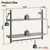 Bestier Pipe Shelf Industrial Floating Shelving 31" Kitchen Wall-Mounted Shelves with 8 Towel Bar Hooks Coffee Bar Shelf Wine Hanging Display Rack Bookshelf Living Room Decor Bathroom-Retro Grey view 2