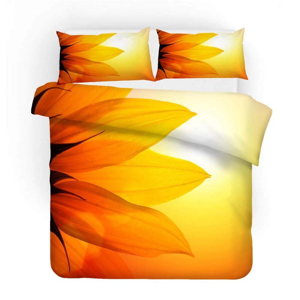LTAETHC Duvet Cover Queen Size, Sunflower Herb Gold Towards The Sun 3D Print Duvet Cover Set, Luxury Soft 3 Pieces Bedding Set Breathable with 2 Pillow Shams for Hotel Bedroom Decor (No Comforter)