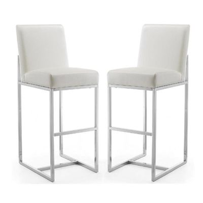 Home Square 42" Faux Leather Barstool in Pearl White - Set of 2