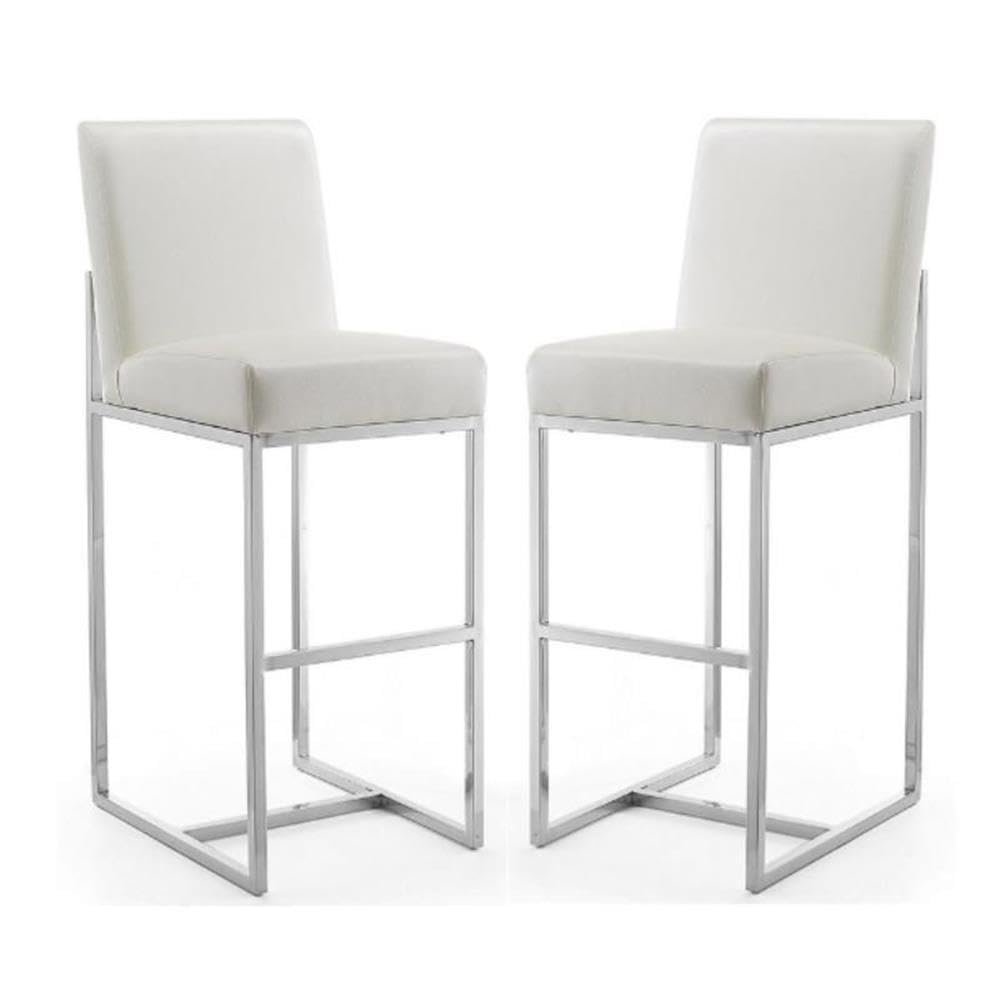 Home Square 42" Faux Leather Barstool in Pearl White - Set of 2
