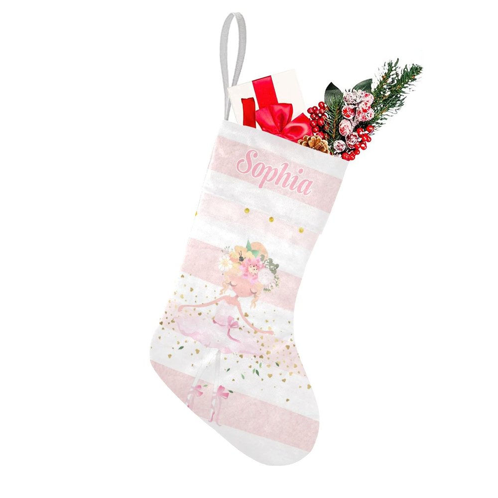 Beautiful Ballerina Pink Christmas Stockings Custom Personalized Name Xmas Festive Gift Decor Family Party 17.52 x 7.87 Inch