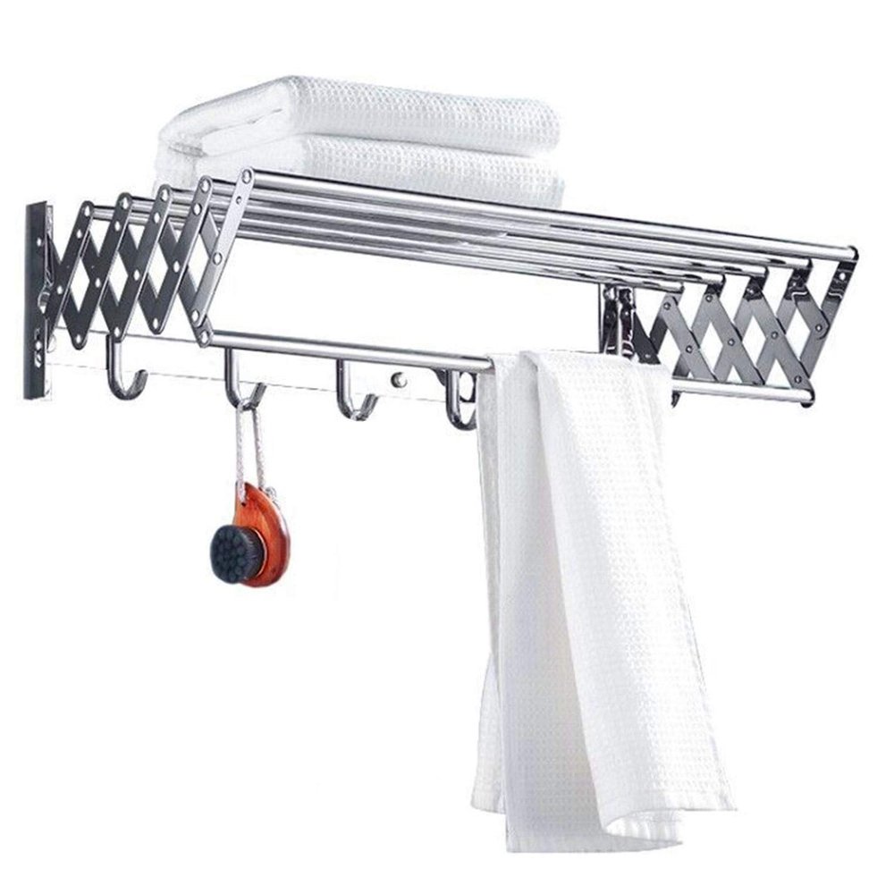 Wall Mounted Laundry Drying Rack Retractable Folding Airer Garment Clothline Dryer Rack Bathroom Towel Holder Space Saver Clotheshorse for Indoor Outdoor (80cm/31.5inch)